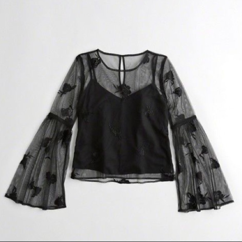 Black lace embroidered blouse from Hollister